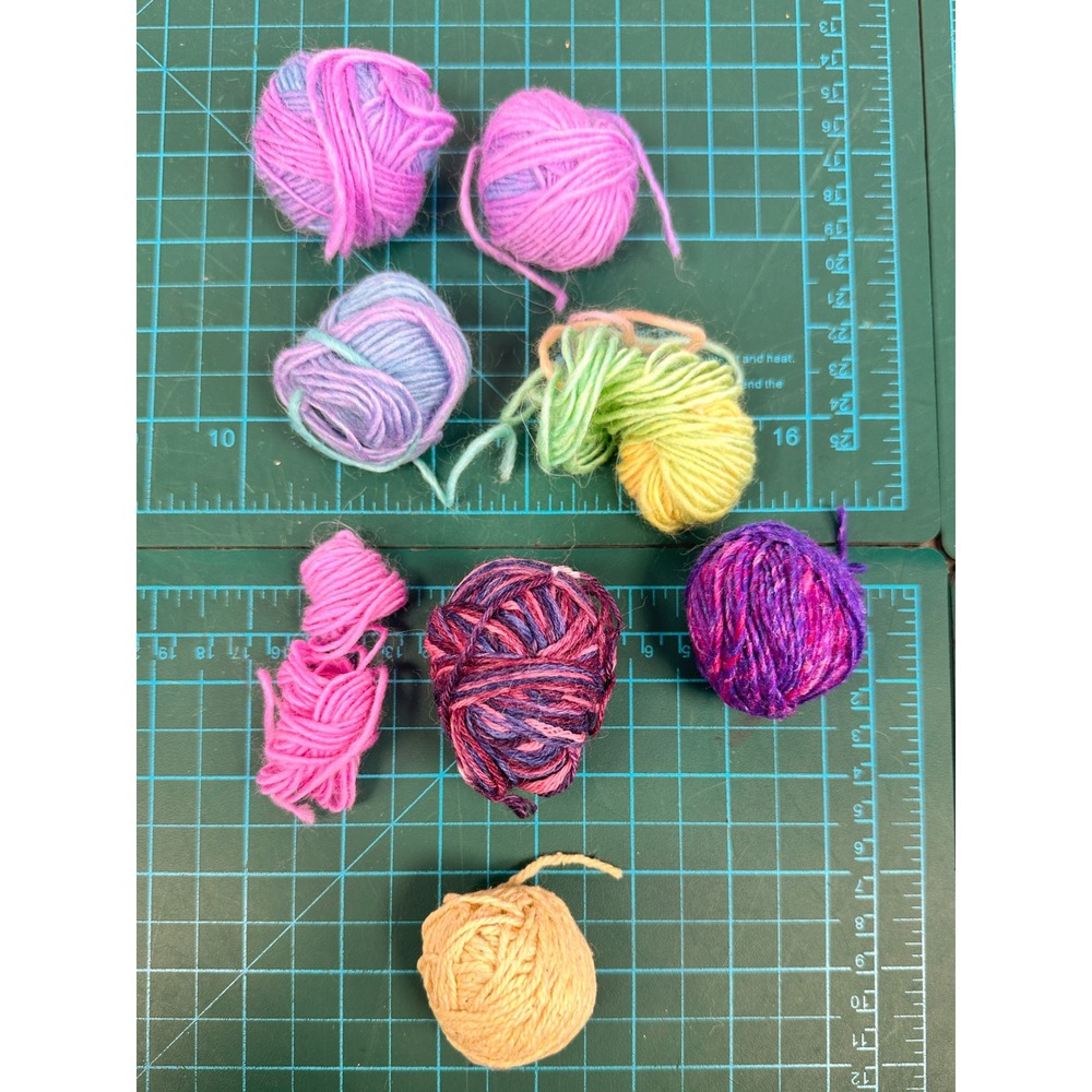 Scrap Yarn Ball Lot 48g Mixed Remnants Pastel Pink Purple Green Gold Crafting
